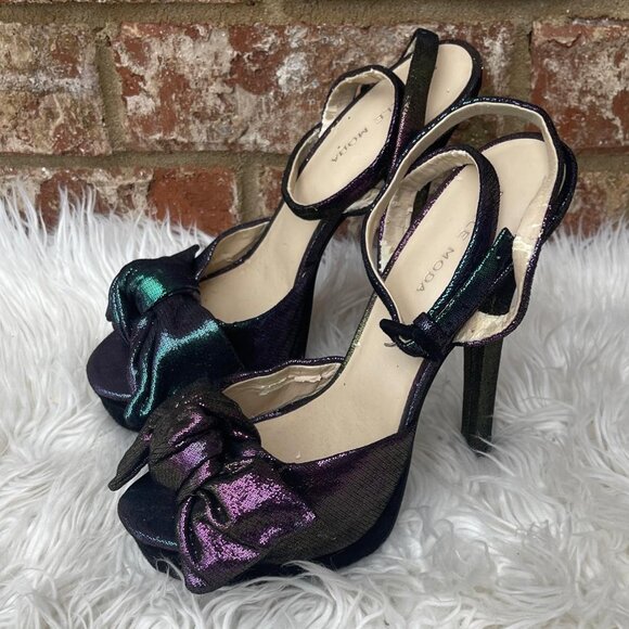 Pelle Moda Gisella Iridescent Suede Purple & Green Peep Toe Sandals 7.5 - Picture 3 of 6